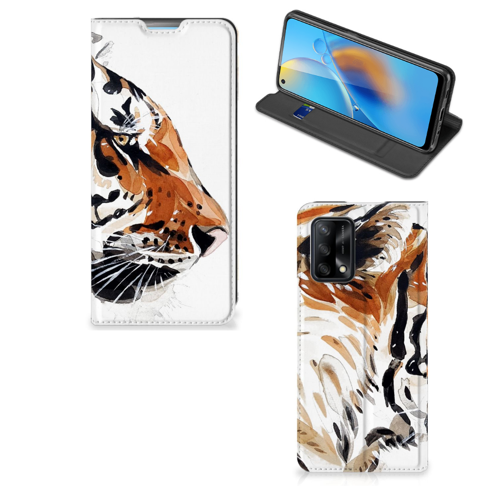 Bookcase OPPO A74 4G Watercolor Tiger - B2C Telecom