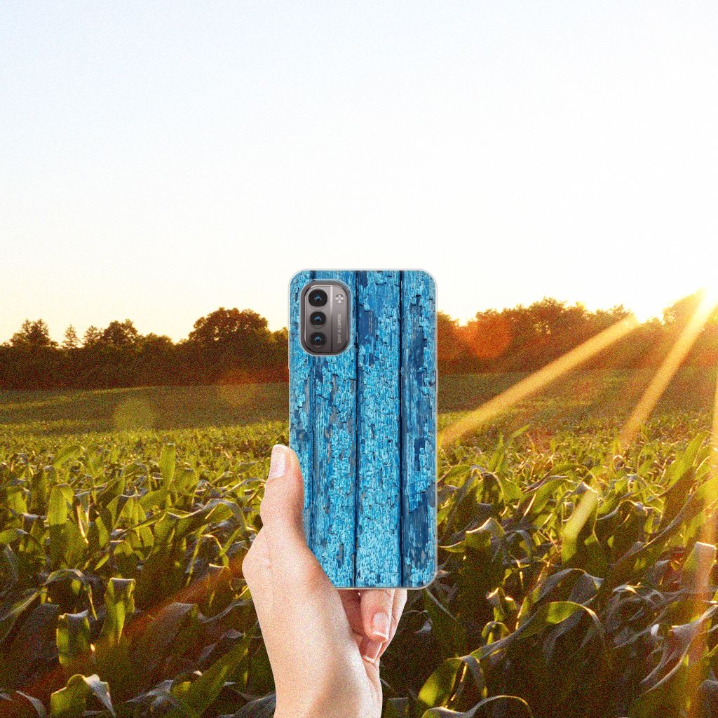 Nokia G21 | G11 Bumper Hoesje Wood Blue