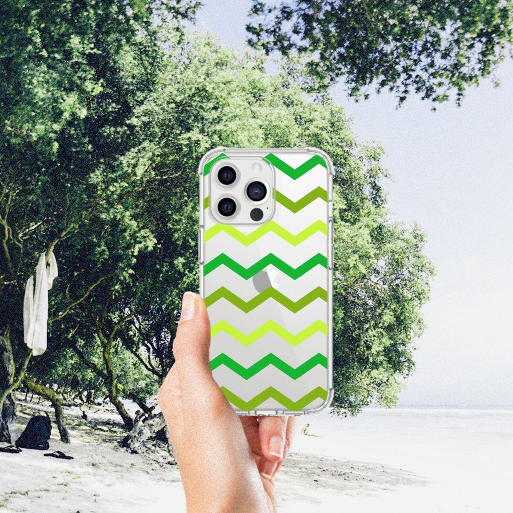 iPhone 13 Pro Max Doorzichtige Silicone Hoesje Zigzag Groen - B2C Telecom