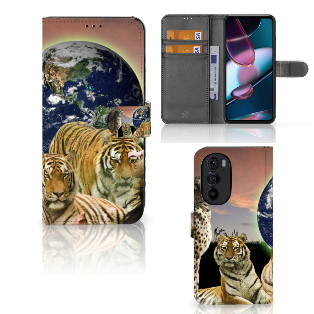 Motorola Edge 30 Pro Telefoonhoesje met Pasjes Roofdieren