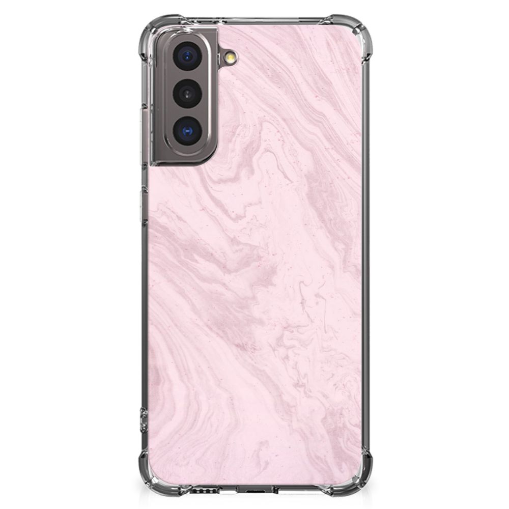 Samsung Galaxy S21 Anti-Shock Hoesje Marble Pink - Origineel Cadeau Vriendin