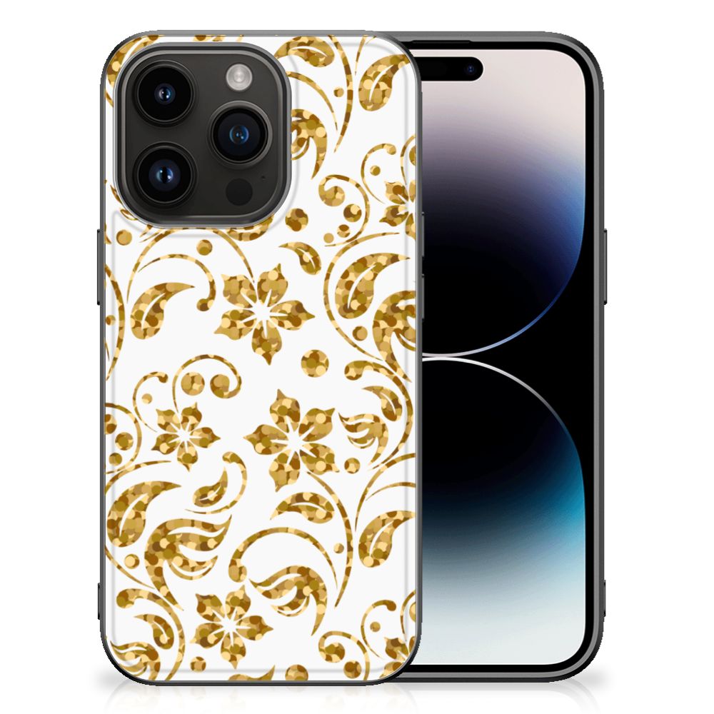 iPhone 15 Pro Bloemen Hoesje Gouden Bloemen