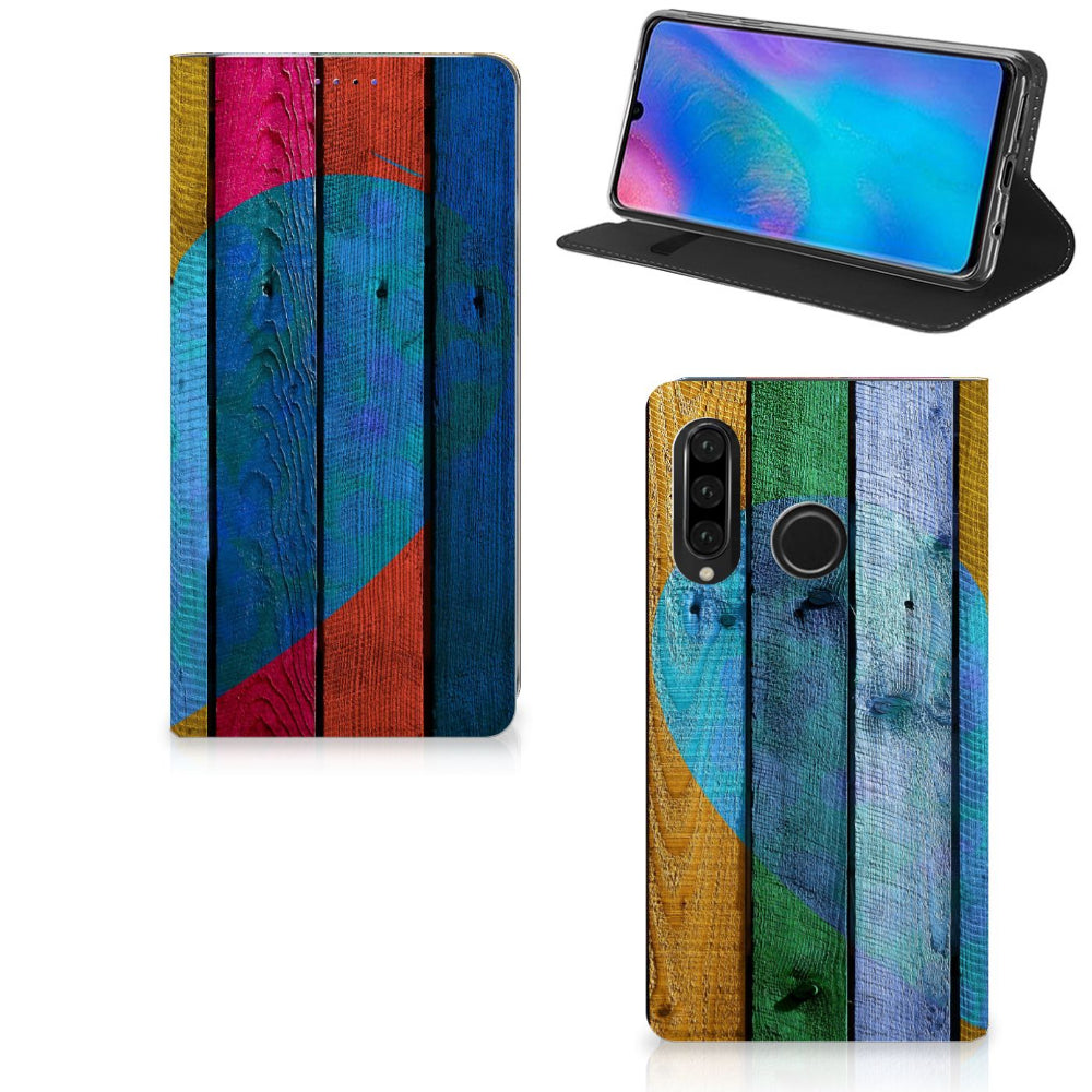 Huawei P30 Lite New Edition Book Wallet Case Wood Heart - Cadeau voor je Vriend