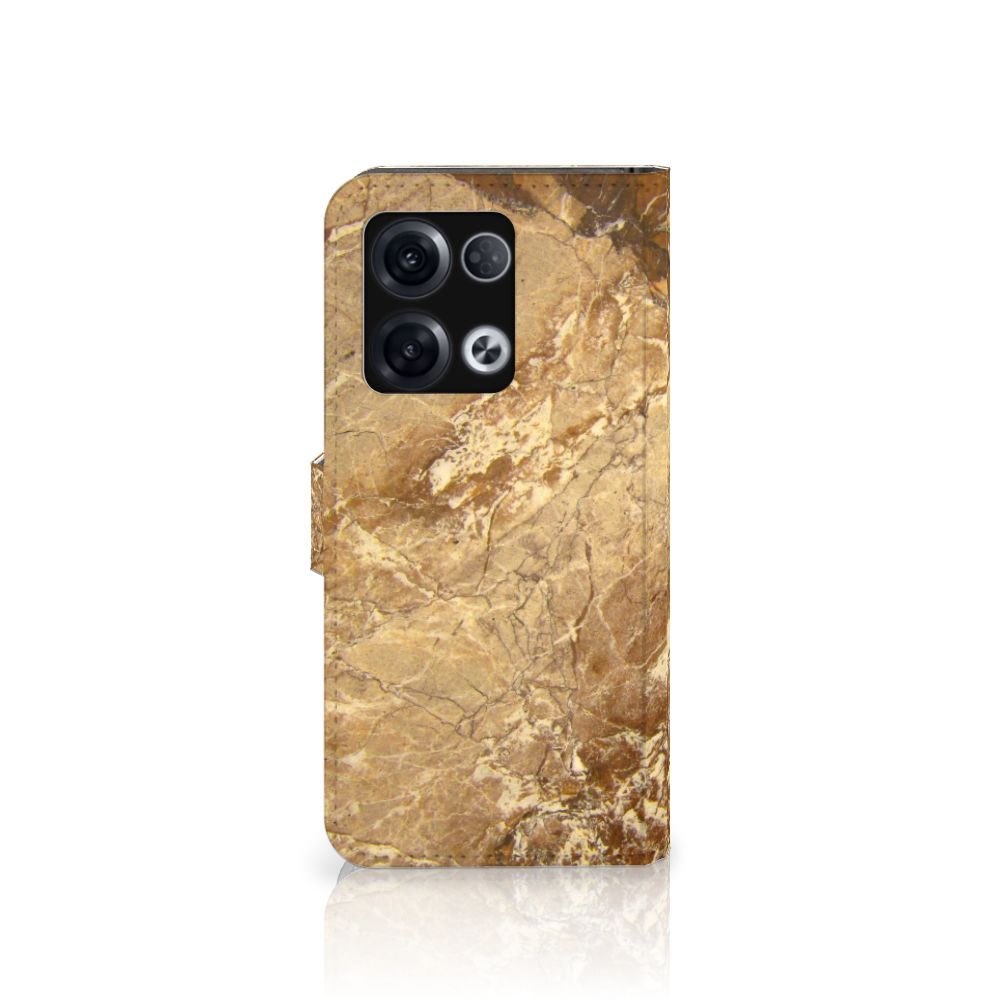 OPPO Reno8 Pro Bookcase Marmer Creme met luxe marmerprint en duurzame TPU-siliconen bescherming.