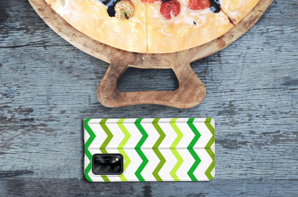 OPPO A74 4G Hoesje met Magneet Zigzag Groen
