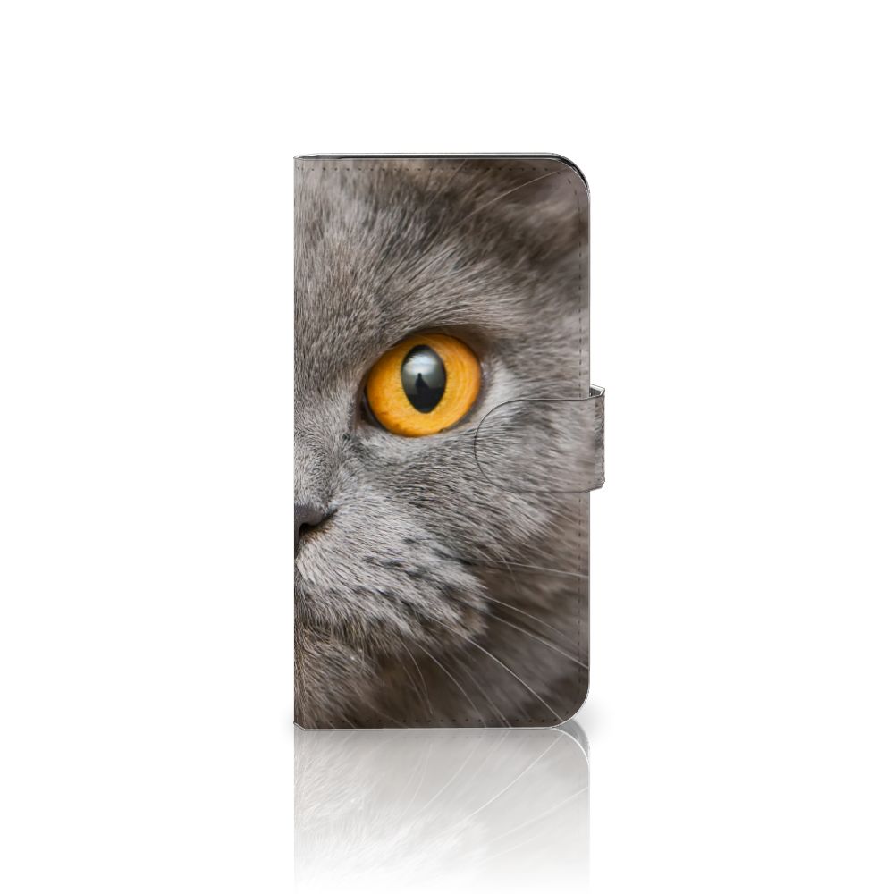 Telefoonhoesje met Pasjes Google Pixel 6A Britse Korthaar met een close-up van een kattenoog.