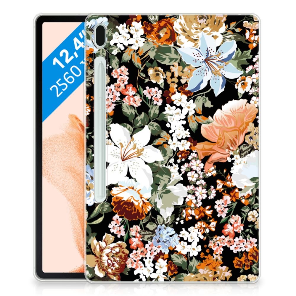 Siliconen Hoesje voor Samsung Galaxy Tab S7FE Dark Flowers - B2C Telecom