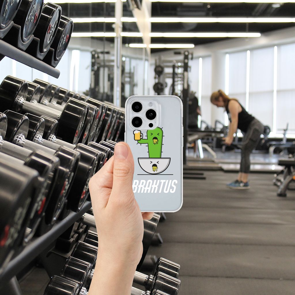 iPhone 15 Pro Telefoonhoesje met Naam Braktus met cactus print in de sportschool