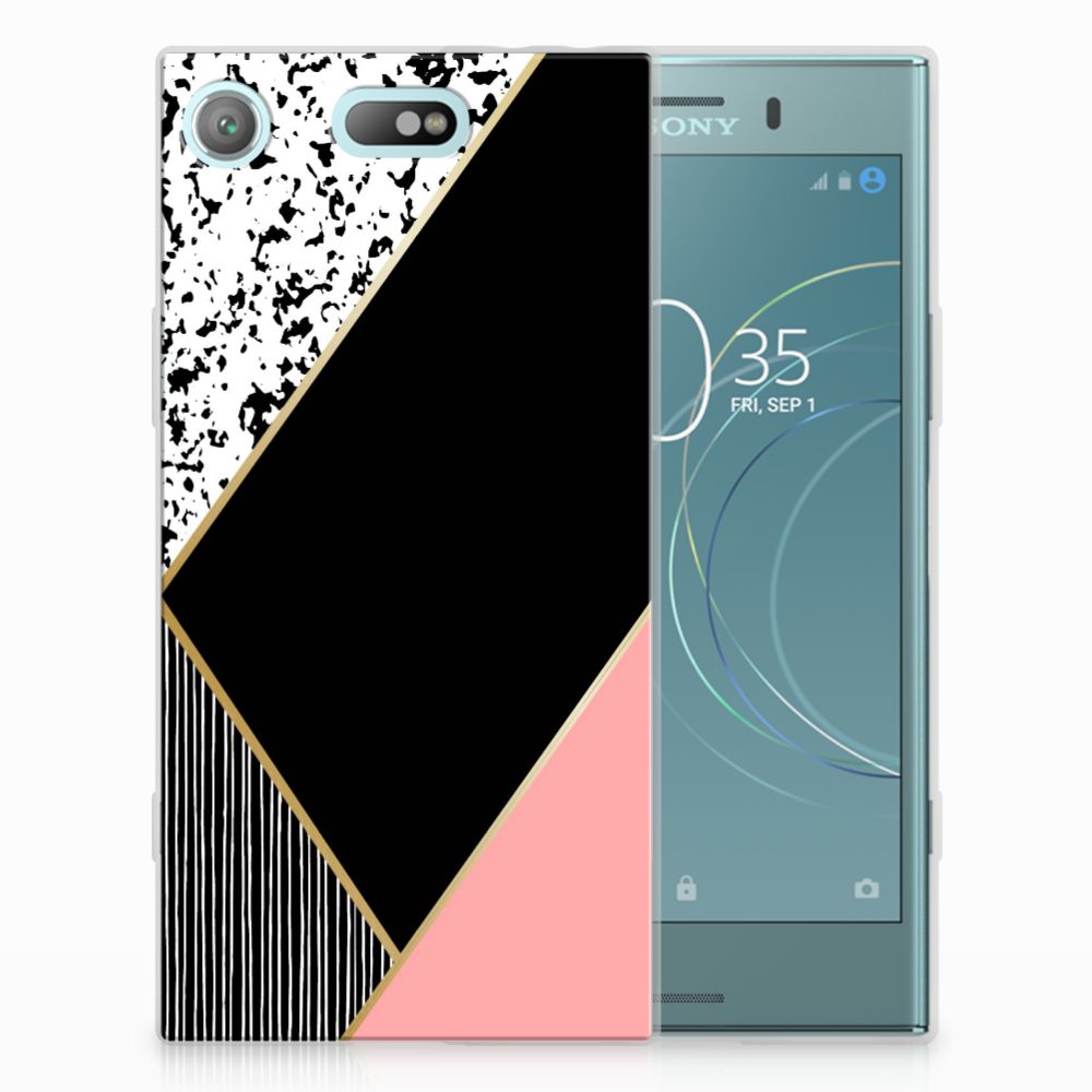 Sony Xperia XZ1 Compact TPU Hoesje Zwart Roze Vormen