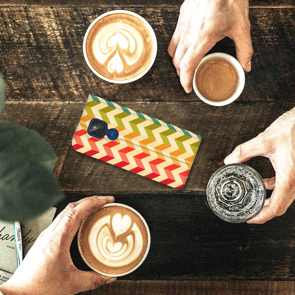 Motorola Moto G9 Play Hoesje met Magneet Zigzag Multi Color - B2C Telecom