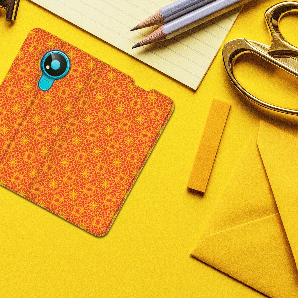 Nokia 3.4 Hoesje met Magneet Batik Oranje - B2C Telecom