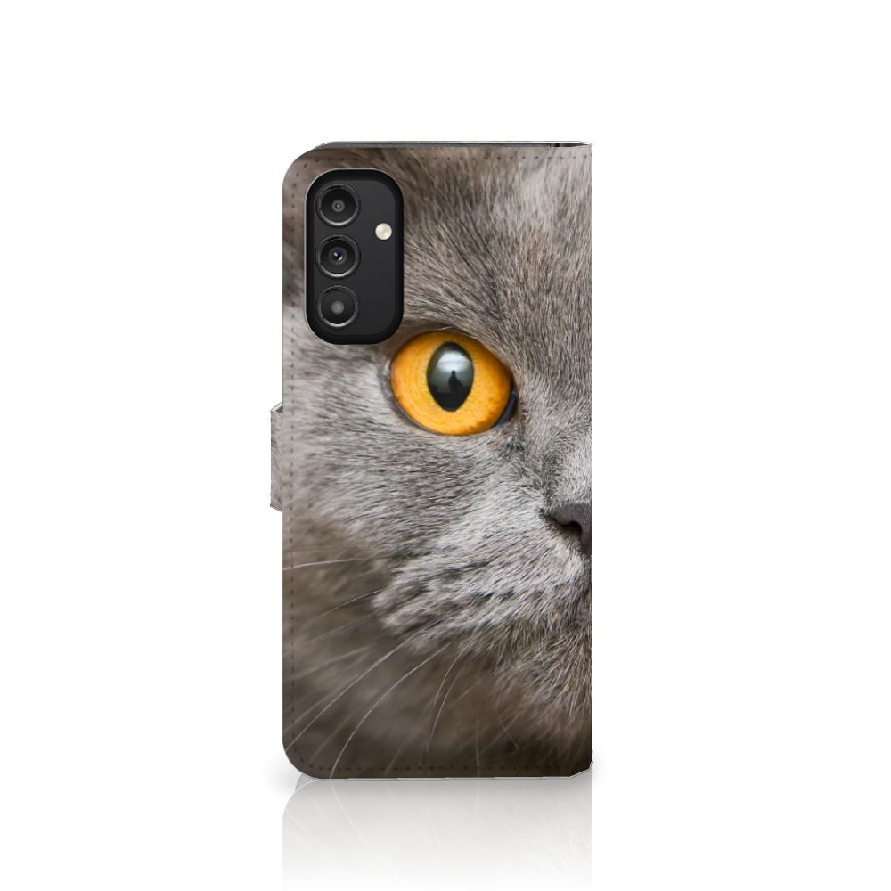 Telefoonhoesje met Pasjes Samsung Galaxy A14 5G Britse Korthaar met indrukwekkend kattenoog.