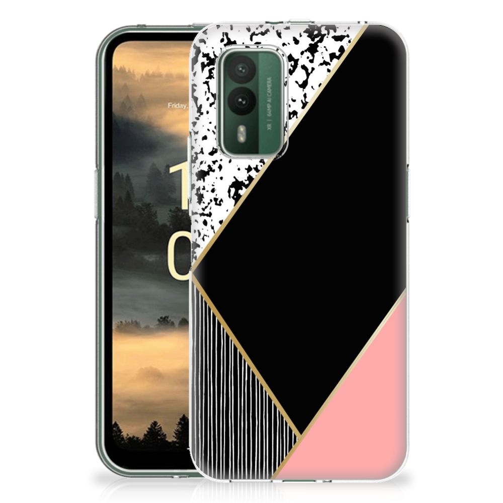 Nokia XR21 TPU Hoesje Zwart Roze Vormen