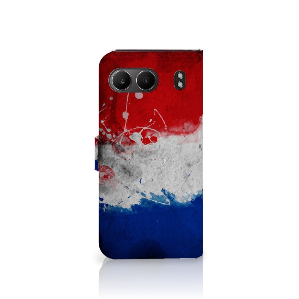 OnePlus Nord 4 Bookstyle Case Nederland met artistieke Nederlandse vlag in rood, wit en blauw.