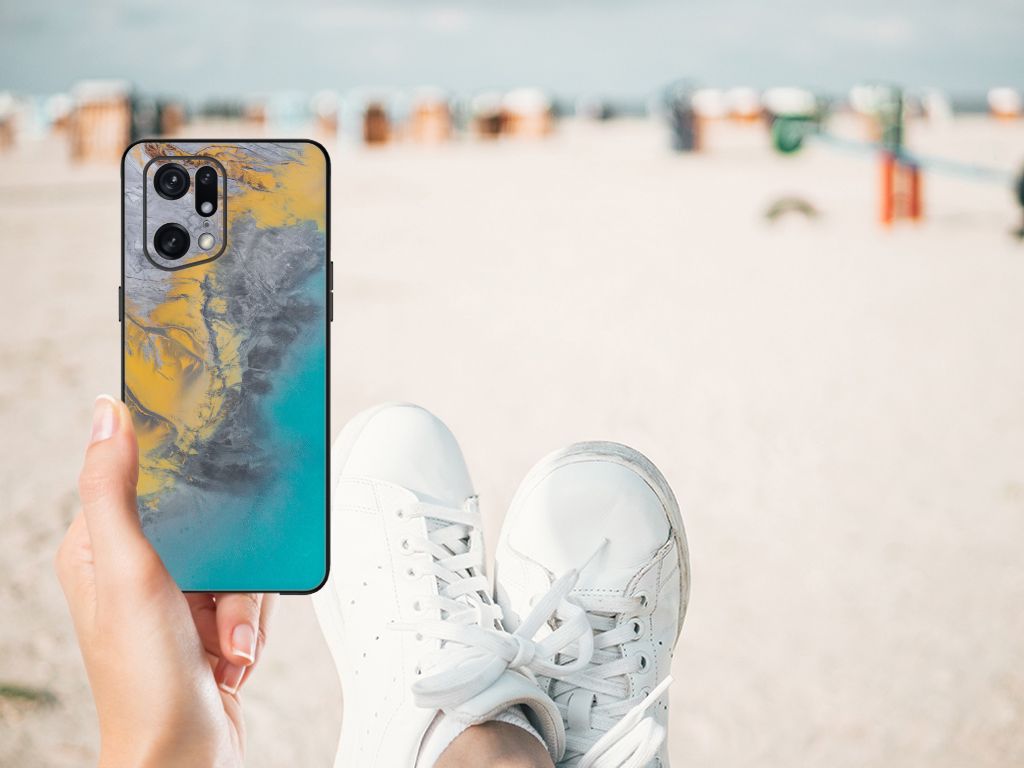 OPPO Find X5 Pro Marmeren Print Telefoonhoesje Marble Blue Gold B2C Telecom