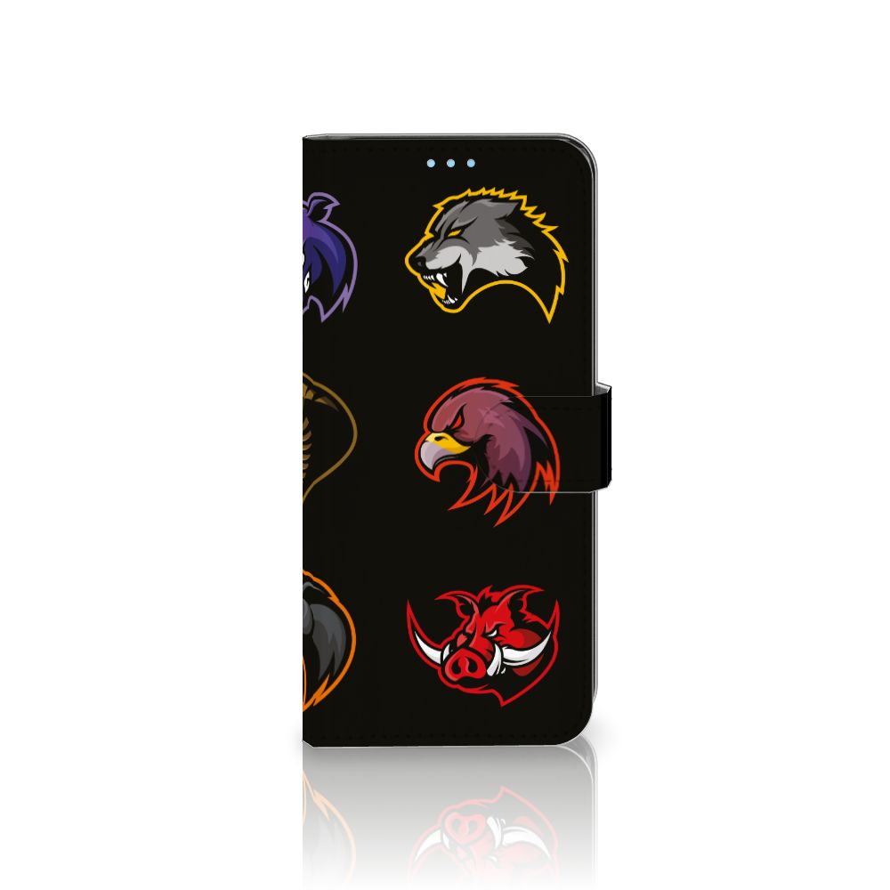 OPPO A74 4G Leuk Hoesje Cartoon met kleurrijke dierenlogo's op een zwarte achtergrond