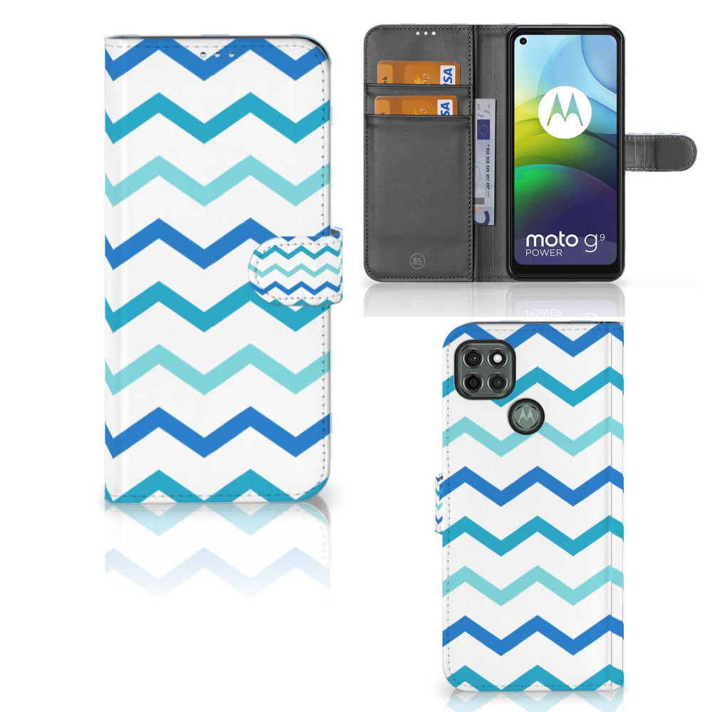 Motorola Moto G9 Power Telefoon Hoesje Zigzag Blauw