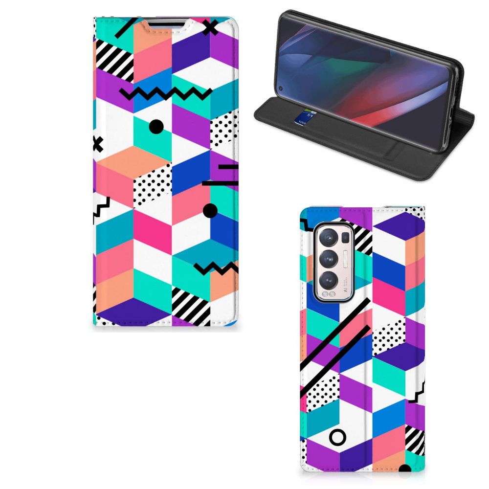 OPPO Find X3 Neo Stand Case Blokken Kleurrijk - B2C Telecom