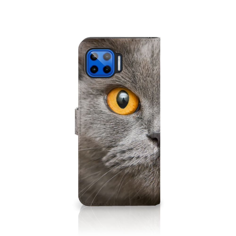 Telefoonhoesje met Pasjes Motorola Moto G 5G Plus Britse Korthaar met een close-up van een Britse korthaar kat.
