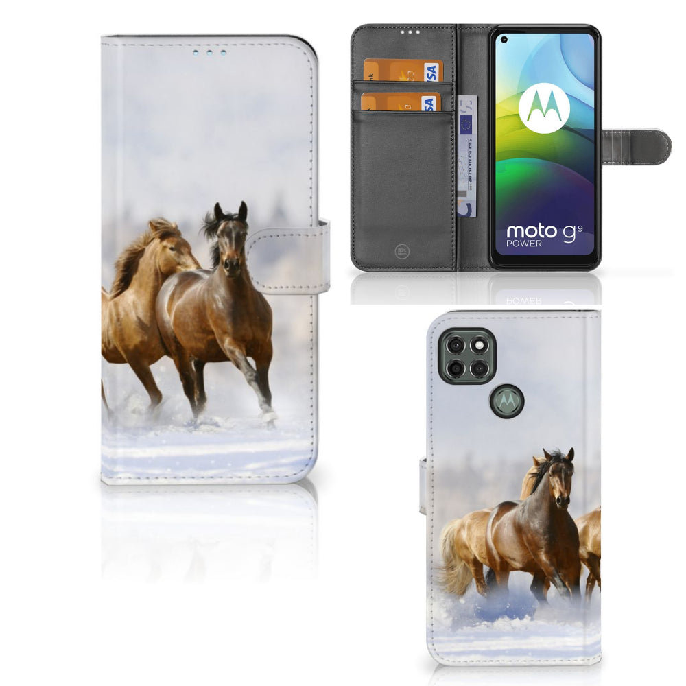 Motorola Moto G9 Power Telefoonhoesje met Pasjes Paarden