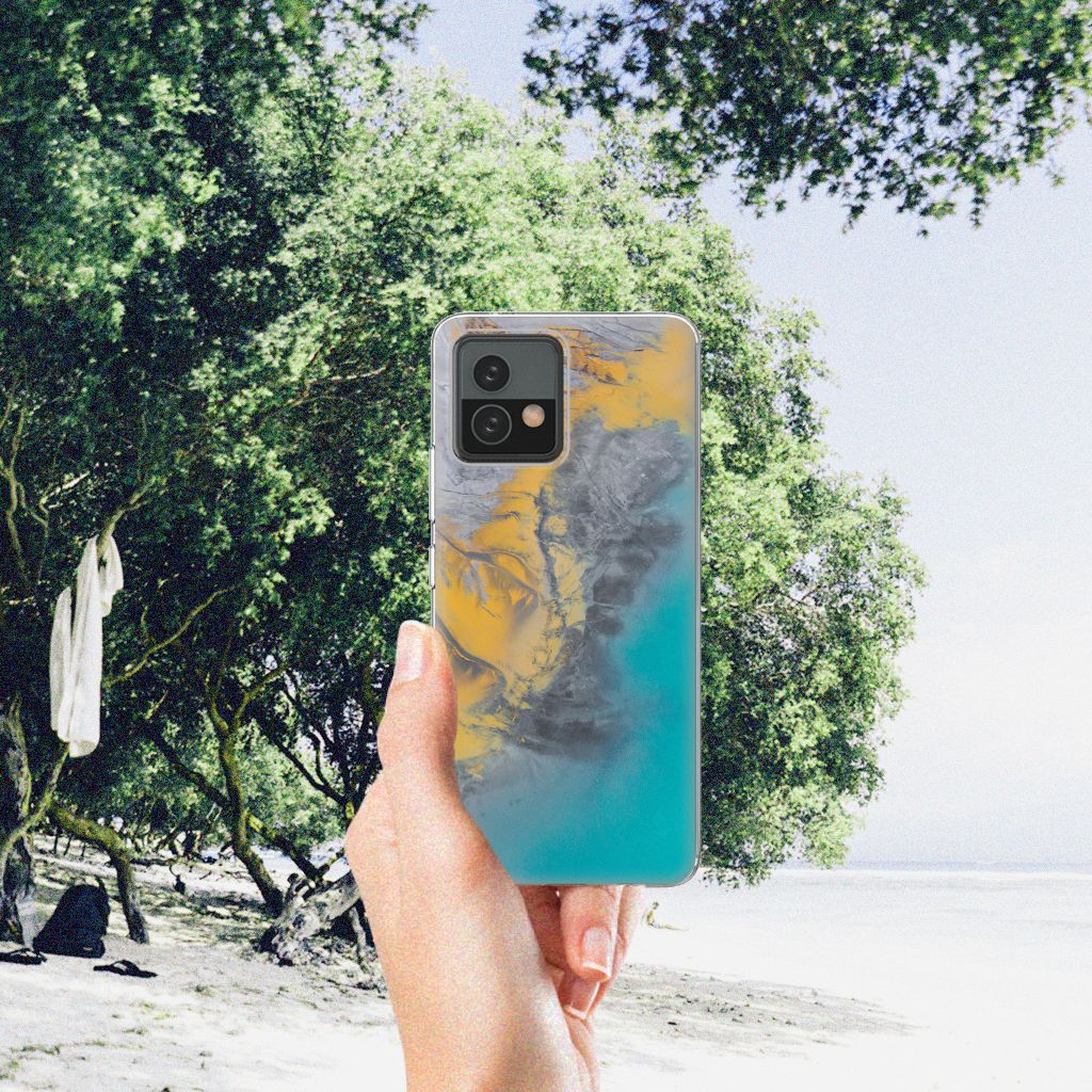 Motorola Moto G72 TPU Siliconen Hoesje Marble Blue Gold B2C Telecom