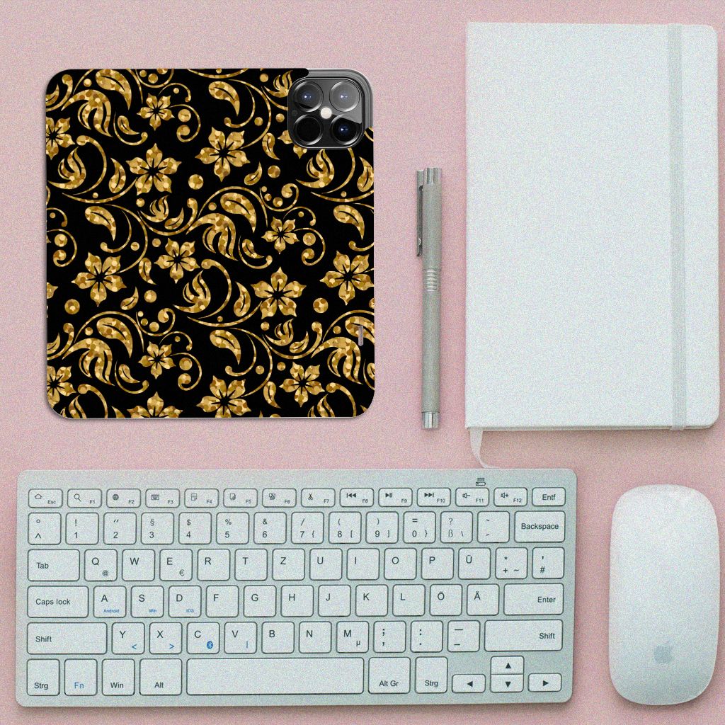 iPhone 12 Pro Max Smart Cover Gouden Bloemen - B2C Telecom