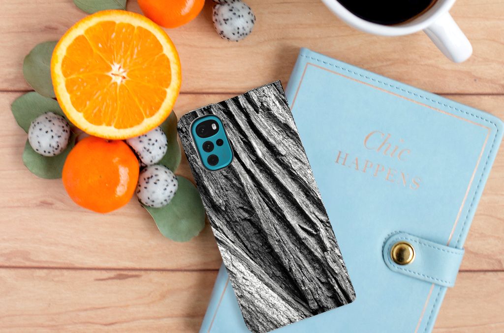 Book Wallet Case Motorola Moto G22 Boomschors Grijs - B2C Telecom