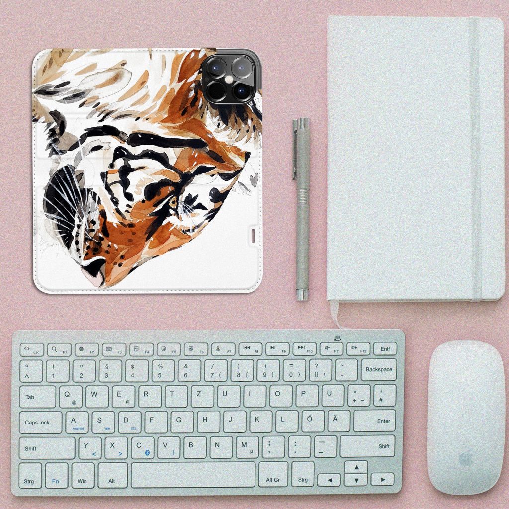 Bookcase iPhone 12 Pro Max Watercolor Tiger - B2C Telecom