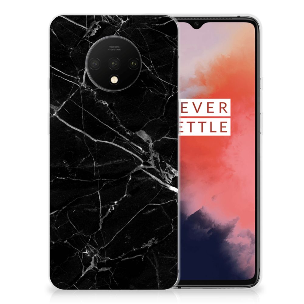 OnePlus 7T TPU Siliconen Hoesje Marmer Zwart - Origineel Cadeau Vader