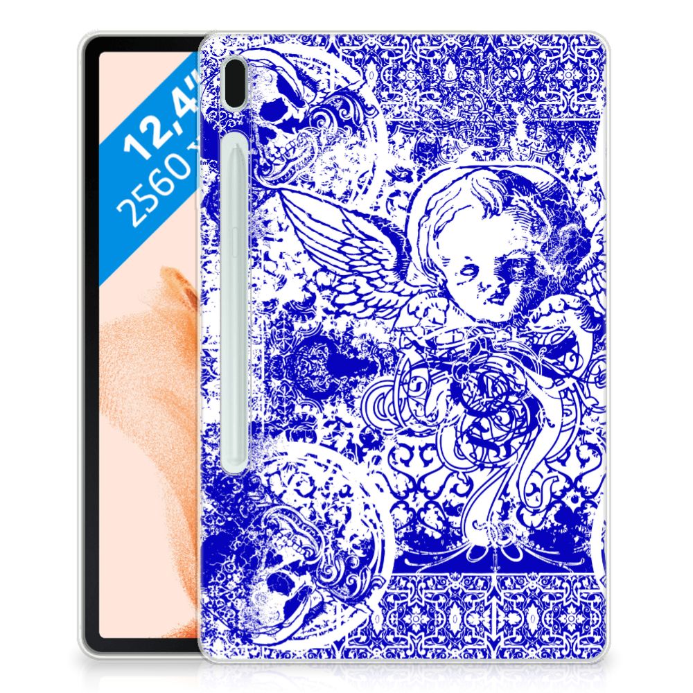 Tablet BackCover Samsung Galaxy Tab S7FE Angel Skull Blauw - B2C Telecom