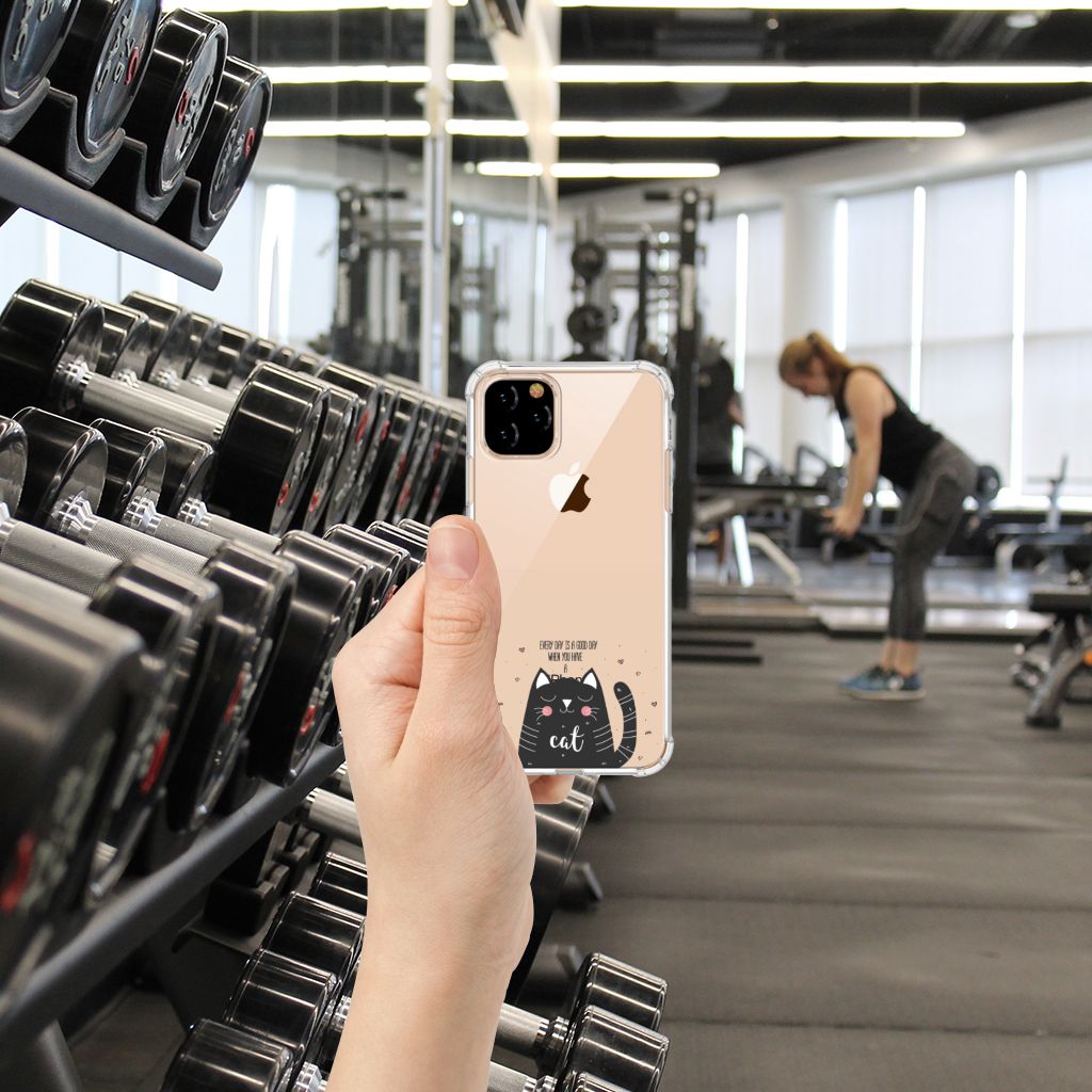 Apple iPhone 11 Pro Stevig Bumper Hoesje Cat Good Day