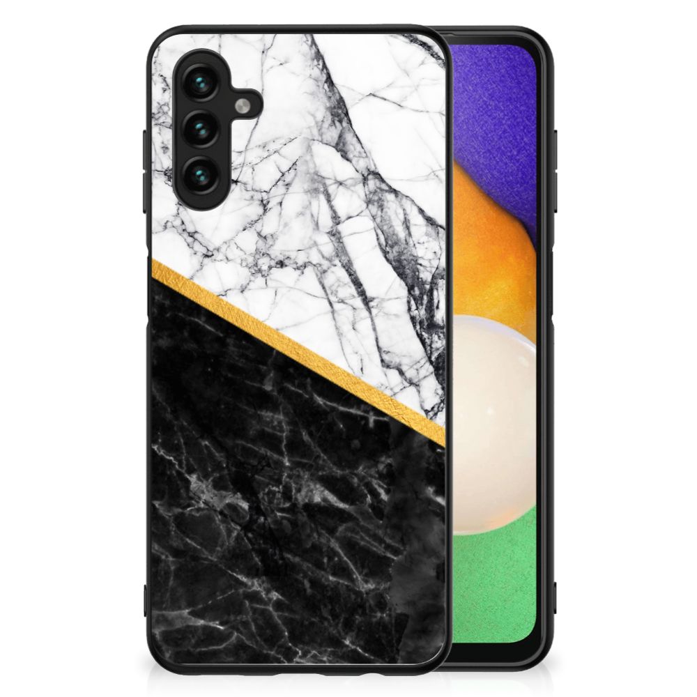 Samsung Galaxy A13 5G | A04s Marmeren Print Telefoonhoesje Marmer Wit Zwart - Origineel Cadeau Man