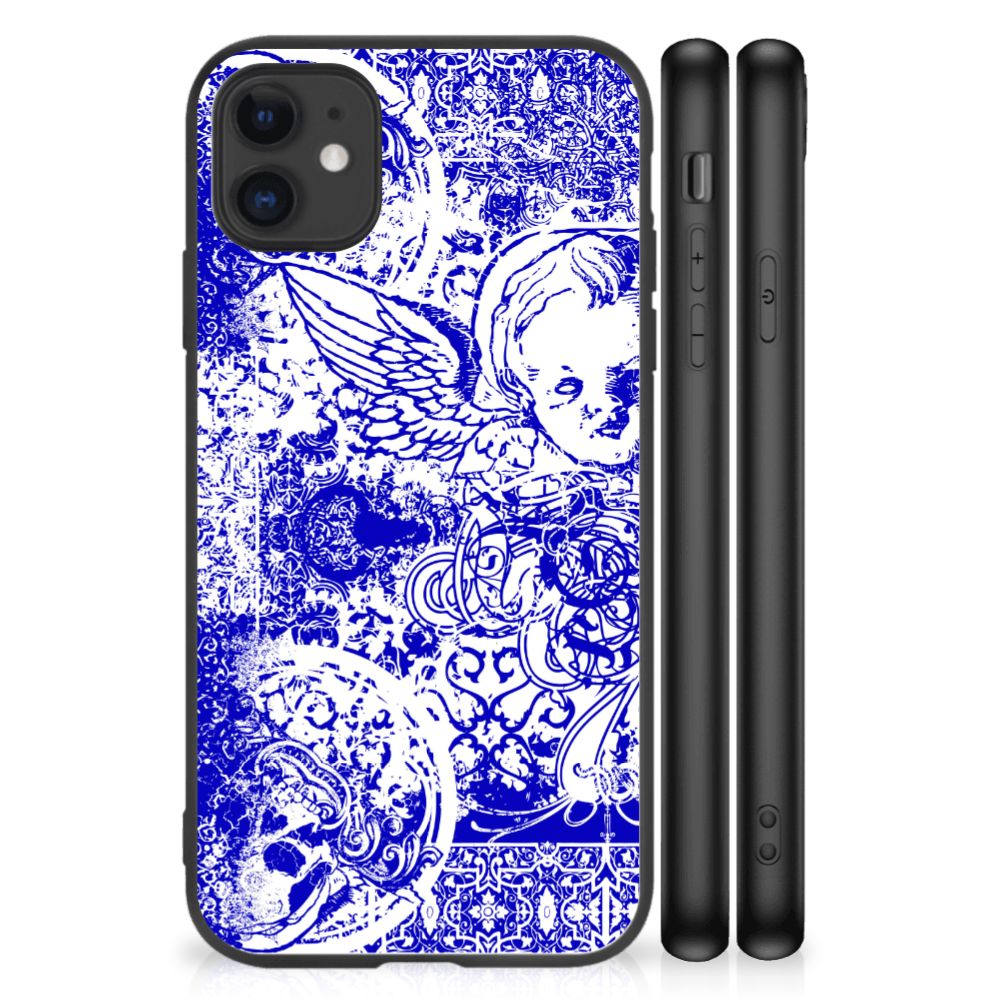Telefoonhoesje iPhone 11 Angel Skull Blauw met opvallend skull en engel ontwerp in blauw en zwart.