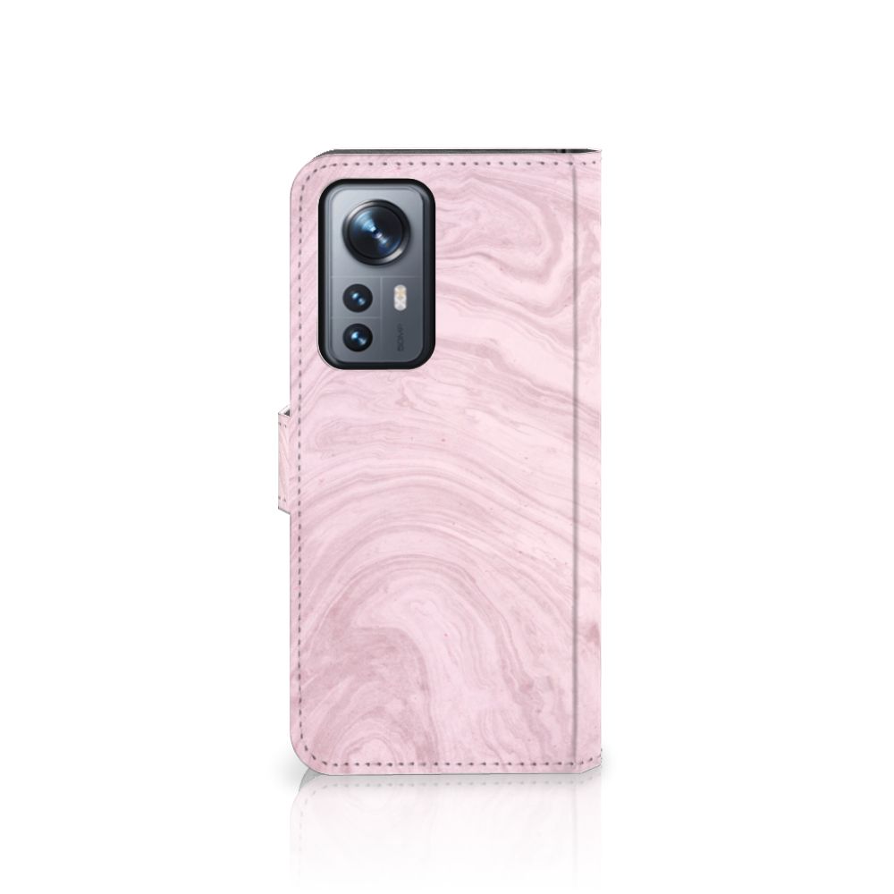 Xiaomi 12 Pro Bookcase Marble Pink - Origineel Cadeau Vriendin