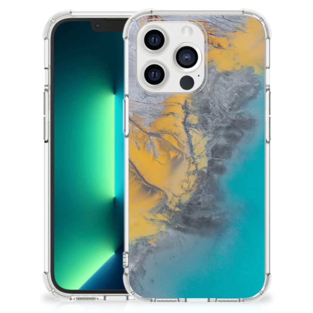 iPhone 13 Pro Max Anti-Shock Hoesje Marble Blue Gold - B2C Telecom
