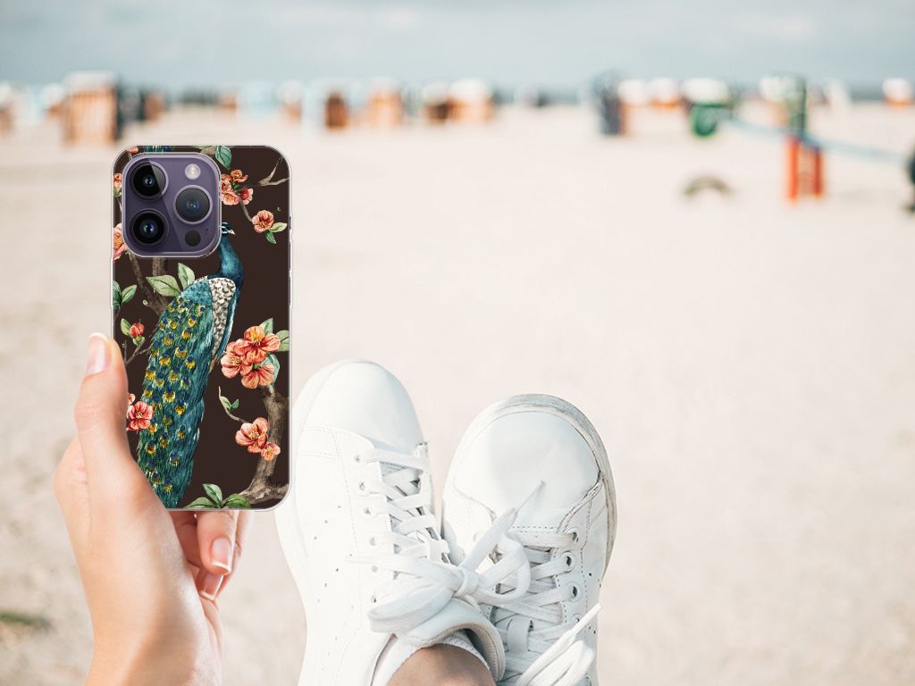 Apple iPhone 14 Pro TPU Hoesje Pauw met Bloemen B2C Telecom
