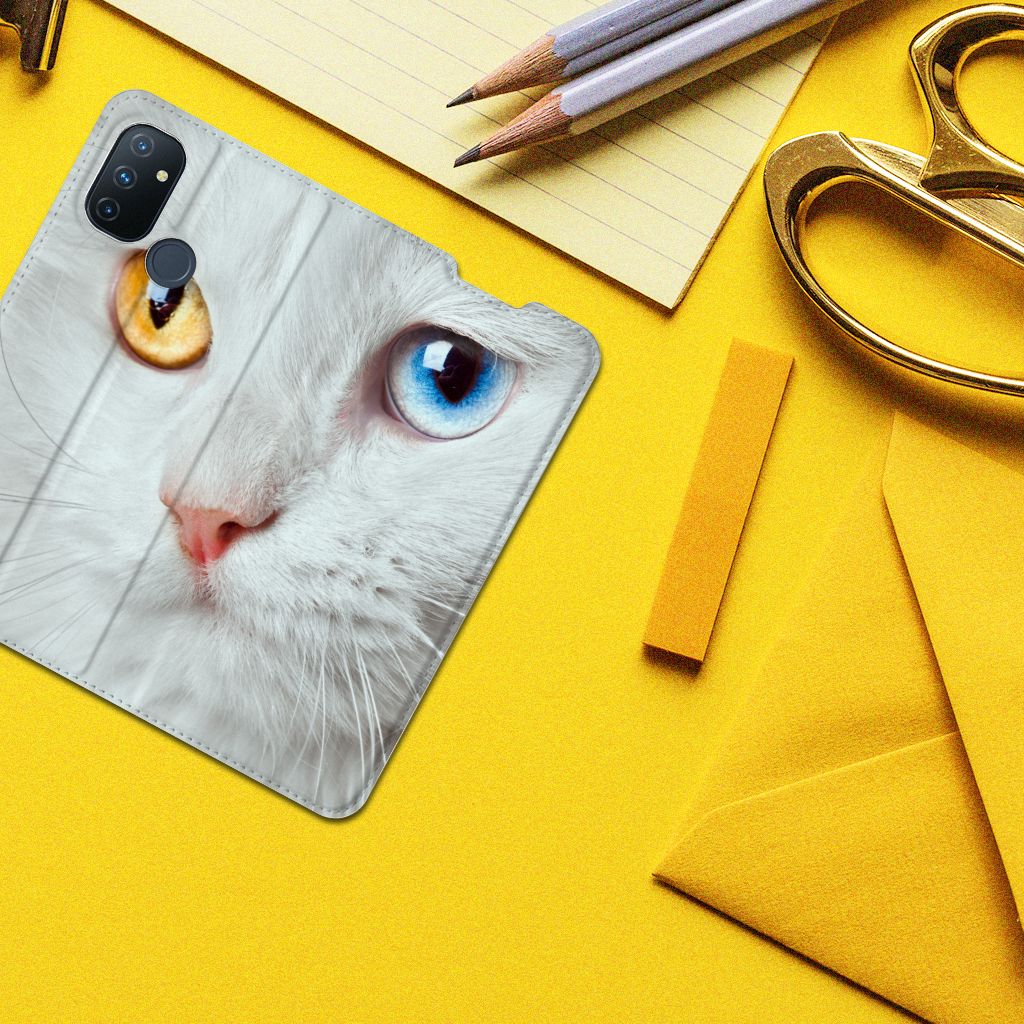 OnePlus Nord N100 Hoesje maken Witte Kat - B2C Telecom