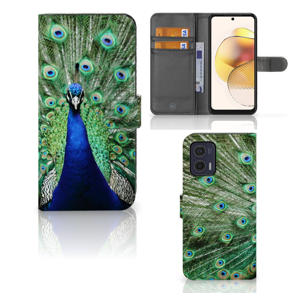 Motorola Moto G73 Telefoonhoesje met Pasjes Pauw