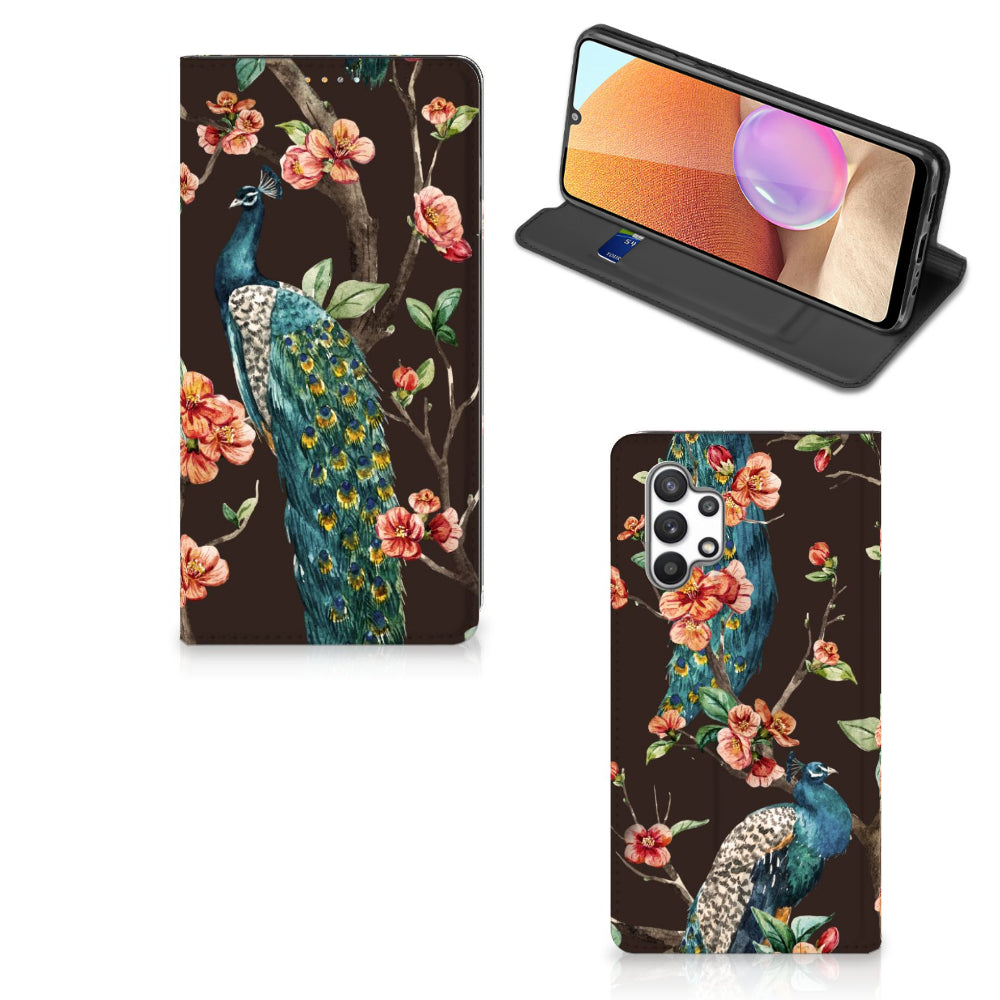 Samsung Galaxy A32 4G | A32 5G Enterprise Editie Hoesje maken Pauw met Bloemen