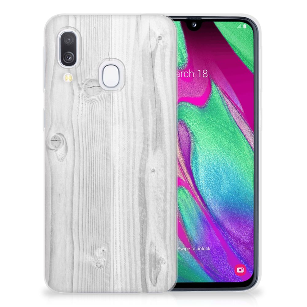 Samsung Galaxy A40 Bumper Hoesje White Wood