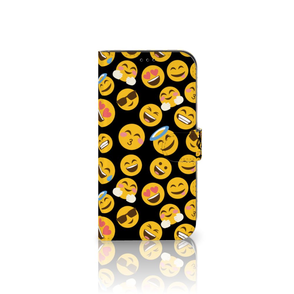 iPhone 13 Pro Max Telefoon Hoesje Emoji met vrolijke smileys op zwarte achtergrond