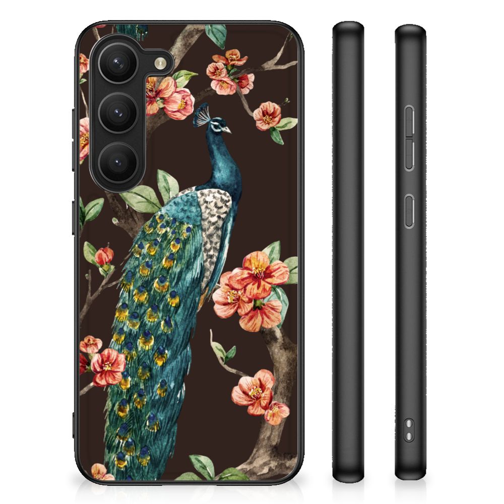 Samsung Galaxy S23 Dierenprint Telefoonhoesje Pauw met Bloemen