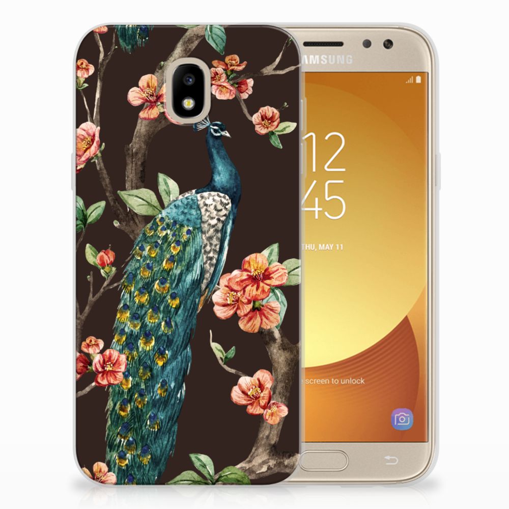 Samsung Galaxy J5 2017 TPU Hoesje Pauw met Bloemen