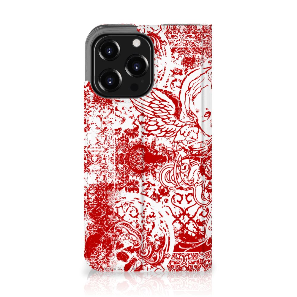 Mobiel BookCase iPhone 13 Pro Angel Skull Rood - B2C Telecom
