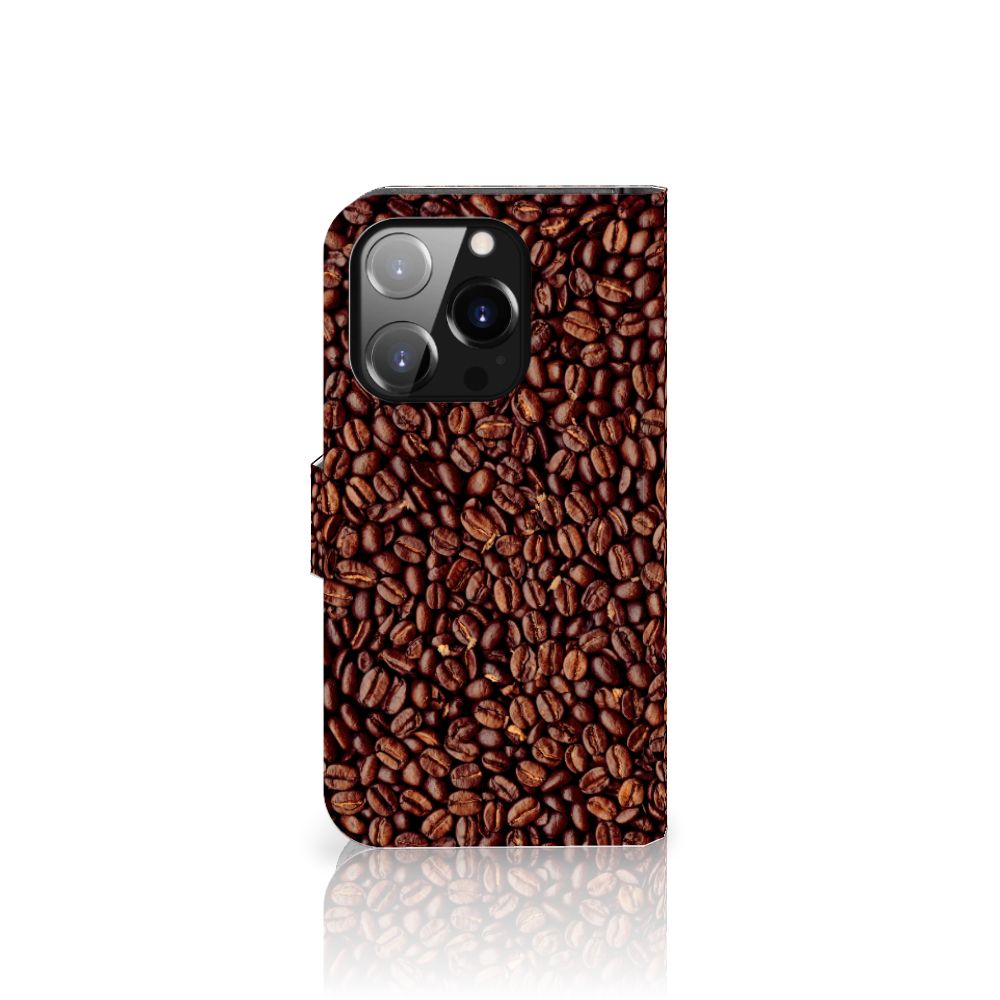 iPhone 14 Pro Book Cover Koffiebonen met een prachtig design van koffiebonen, perfect voor koffieliefhebbers.