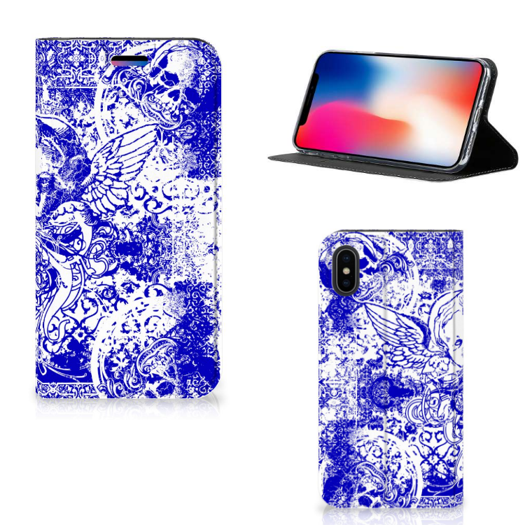 Mobiel BookCase Apple iPhone X | Xs Angel Skull Blauw