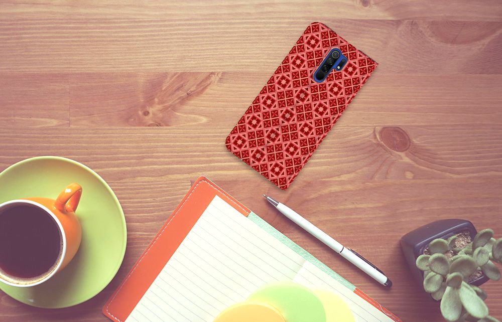 Xiaomi Redmi 9 Hoesje met Magneet Batik Rood - B2C Telecom