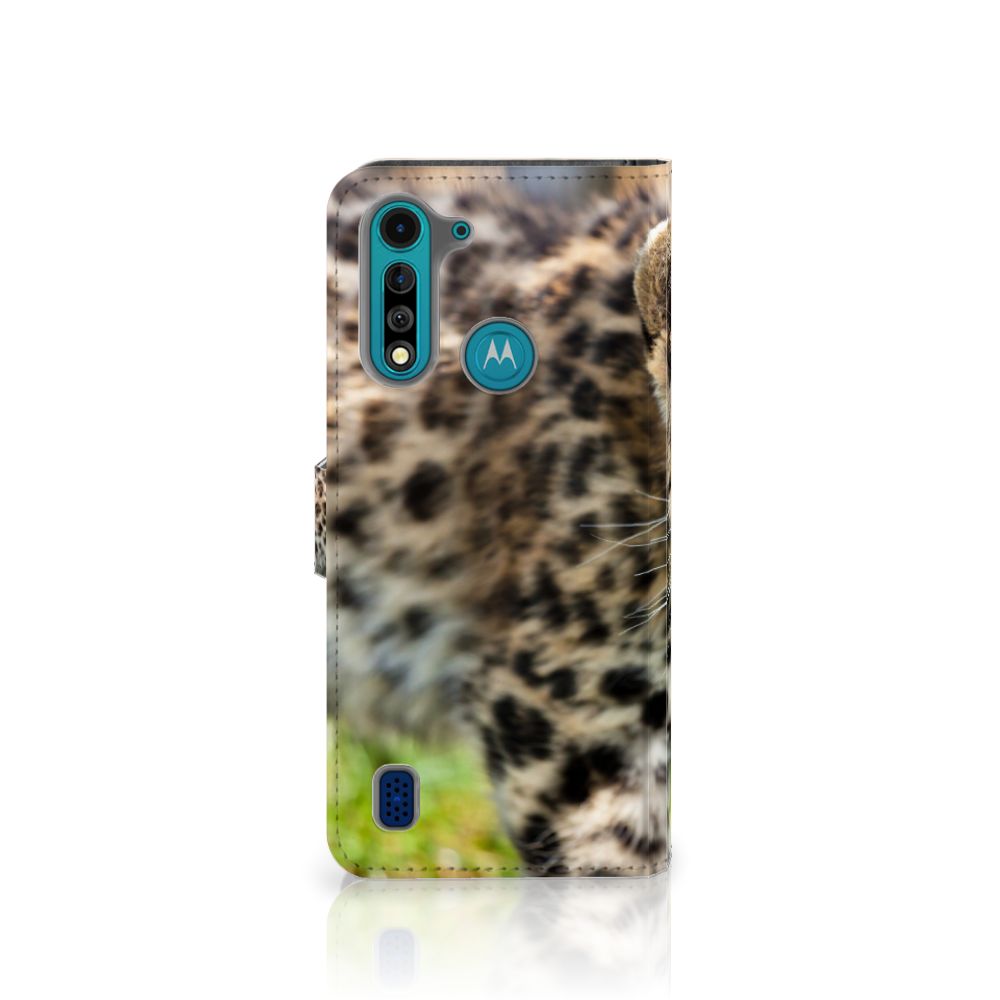 Motorola G8 Power Lite Telefoonhoesje met Pasjes Baby Luipaard