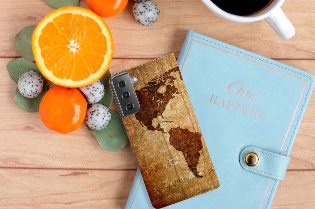 Samsung Galaxy S21 Plus Book Cover Wereldkaart - B2C Telecom