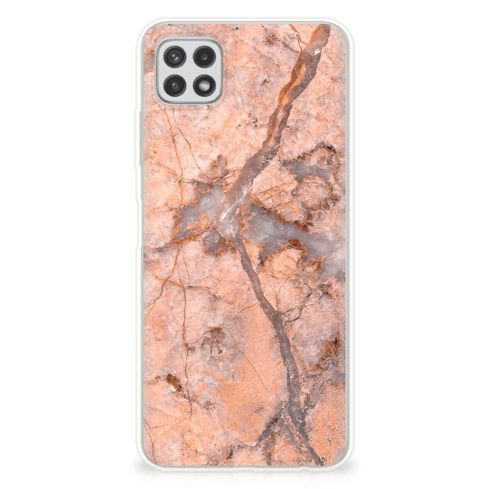 Samsung Galaxy A22 5G TPU Siliconen Hoesje Marmer Oranje B2C Telecom